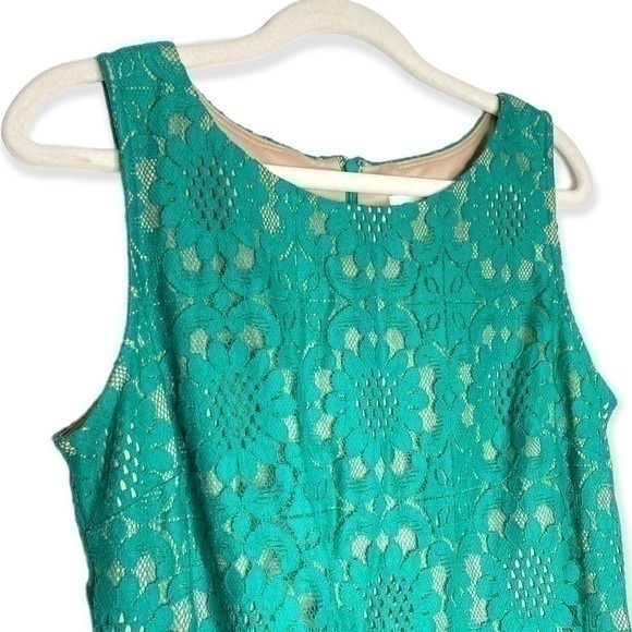 Eliza J emerald green lace shift dress with nude lining - Picture 4 of 11
